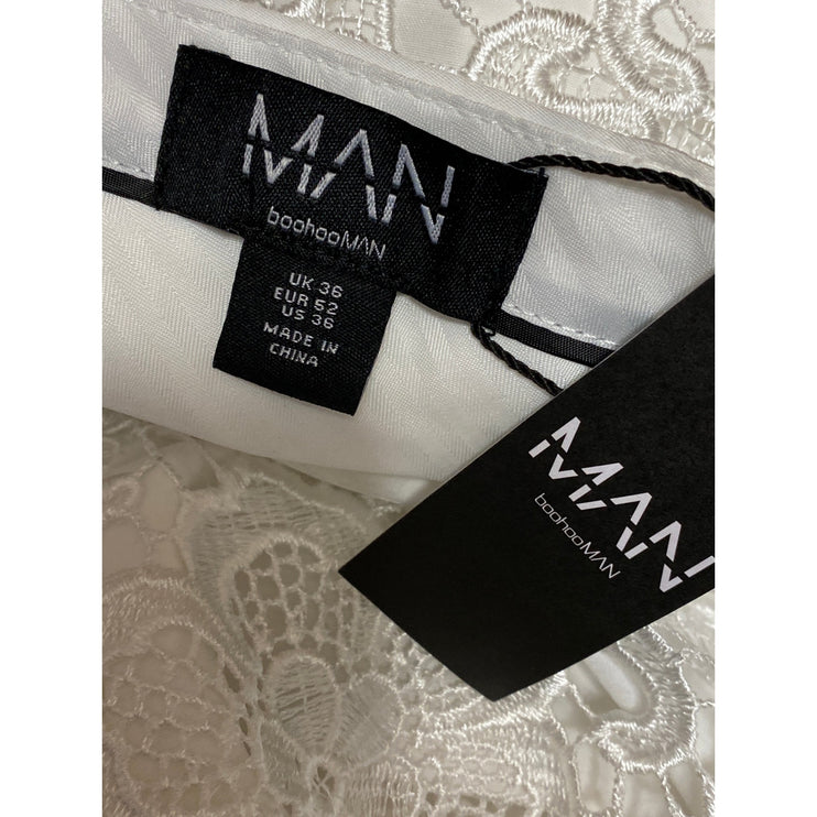 NEW Boohoo MAN White Floral Lace Relaxed Sheer Straight Trousers Suit Pants 36