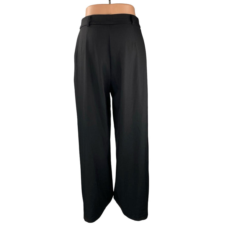 Princess Polly Women's Black High Rise Pleated Wide Leg Trousers Pants Size 6