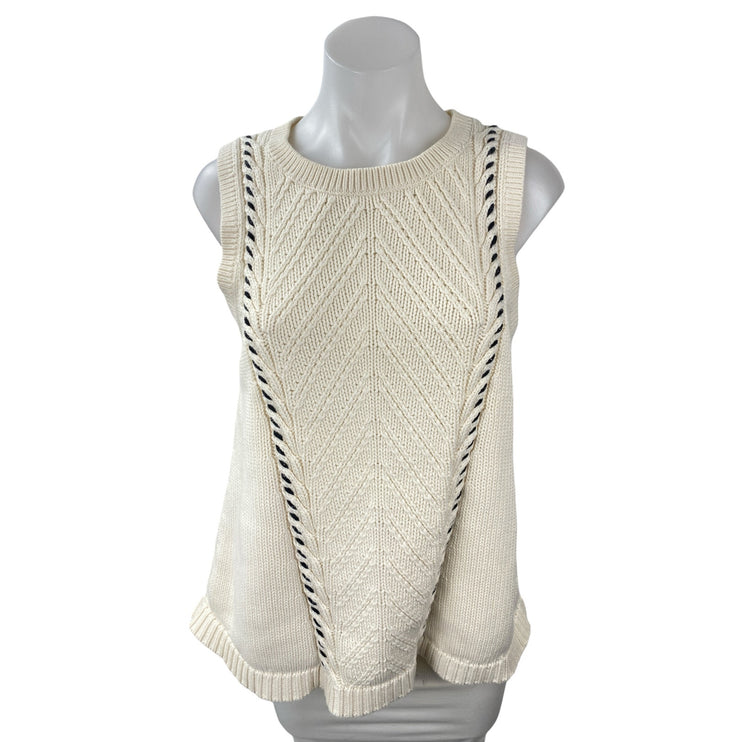 Ann Taylor LOFT Women's Beige Sleeveless Cable Knit Tank Sweater Top Size L