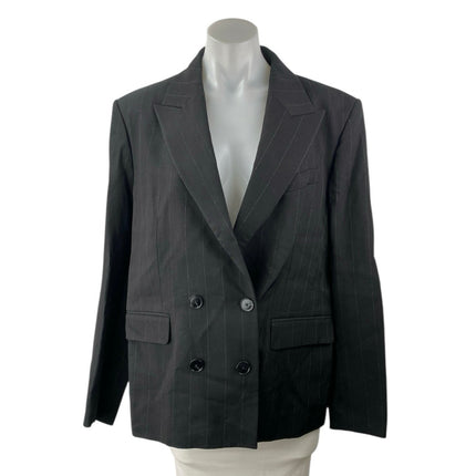Massimo Dutti Black Pinstriped Double Breasted Long Sleeve Blazer Coat Jacket 10