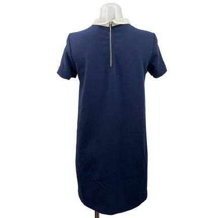 Zara Women's Navy Blue Short Sleeve Collared Polo Zip Shift Mini Dress Size XS