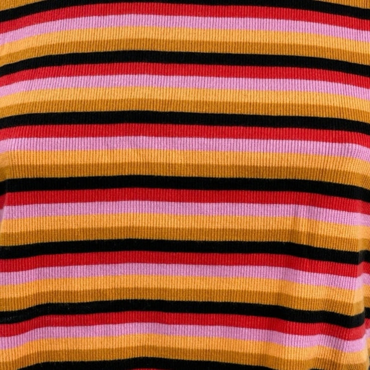 Dickies Women's Multicolor Striped Retro Short Sleeve Crop T Shirt Tee Top Sz L