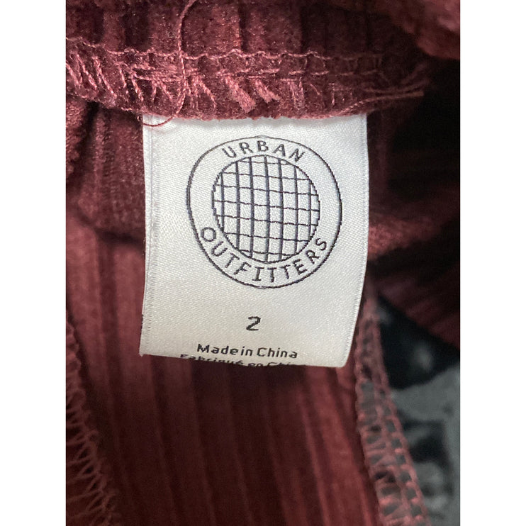 Urban Outfitters Womens Red Burgundy Ribbed Velvet Kick Flare Trousers Pants 2
