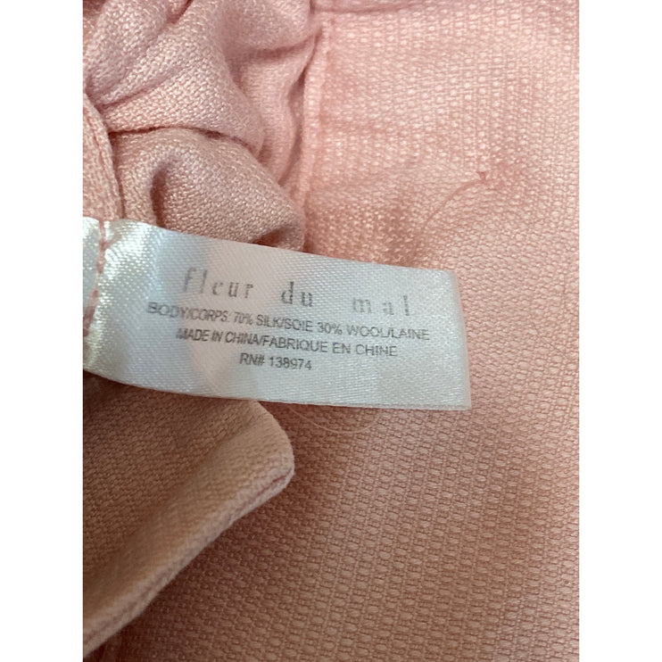 Fleur du Mal Women's Pink Silk Wool Mid Rise Slim Straight Leg Trousers Pants 0