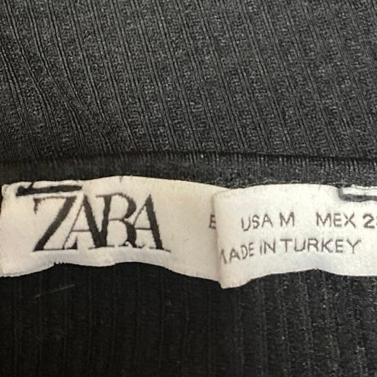 Zara Women's Black Rib Knit Sleeveless Cami Camisole Bodysuit Tank Top Size M