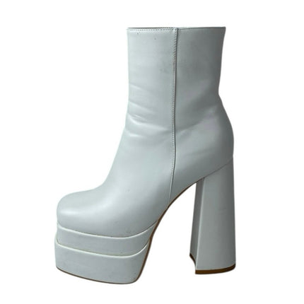 Wet Kiss Sassy White Faux Leather Square Toe Platform Chunky Ankle Boots Size 8