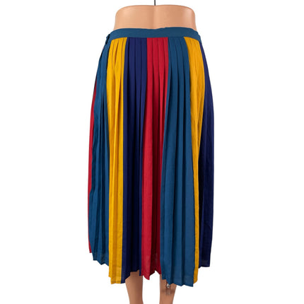 Modcloth Women's Multicolor Color Block Pleated High Rise Midi A-Line Skirt Sz M