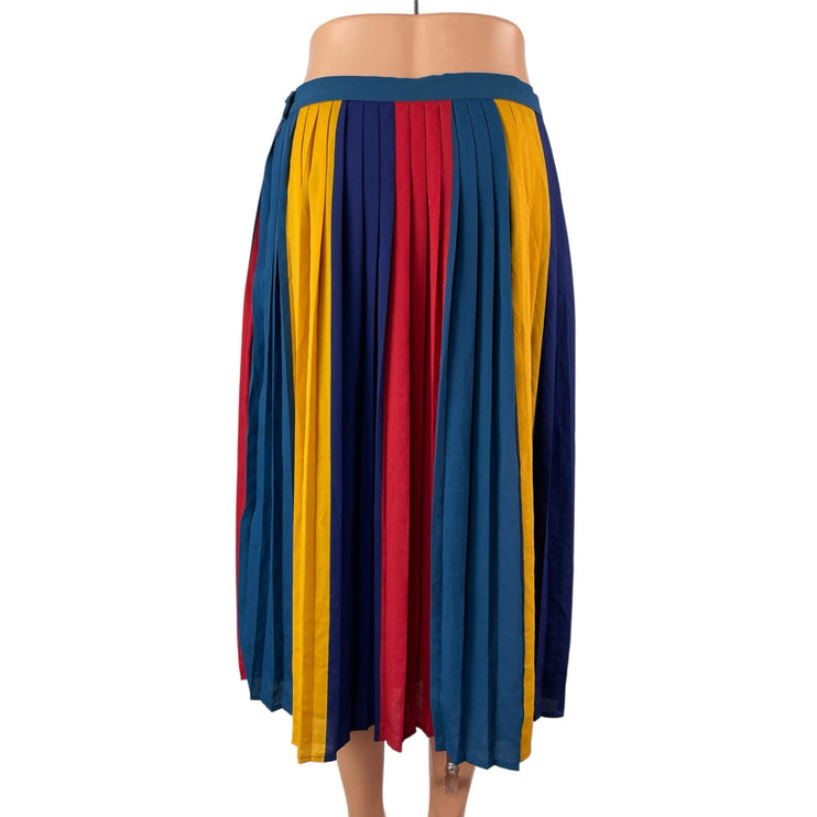 Modcloth Women's Multicolor Color Block Pleated High Rise Midi A-Line Skirt Sz M