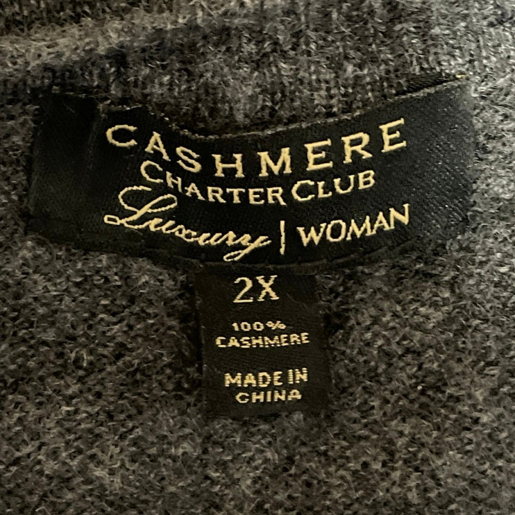 Charter Club Women's Gray 100% Cashmere Long Sleeve Knit Sweater Top Size 2X