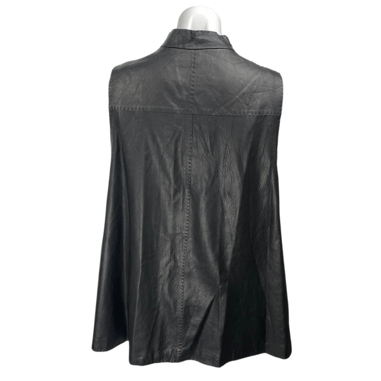 Odbo Women's Black Faux Vegan Leather Sleeveless High Neck Tunic Tank Top Size S