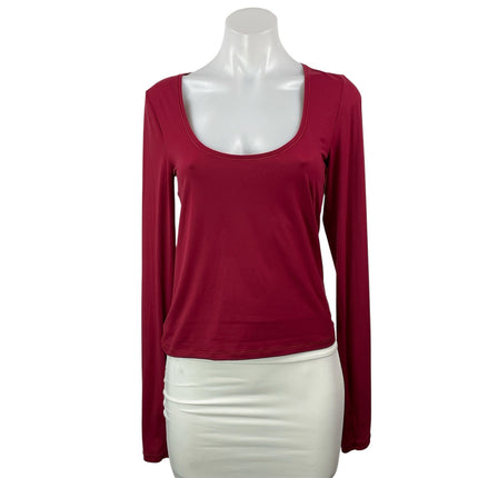Aritzia Wilfred Womens Red Scoop Neck Long Sleeve Stretch T Shirt Tee Top Size M