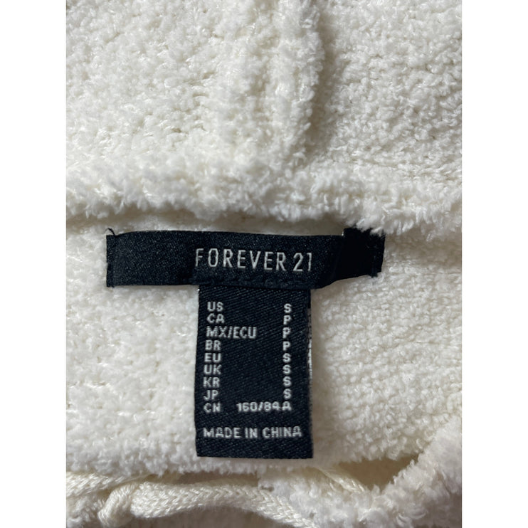 Forever 21 Women's White Ivory Fleece Lace Up Long Sleeve Hoodie Sweater Top S