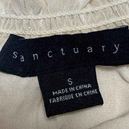 Sanctuary Women's Cream Textured Ruffle Smocked Long Sleeve Blouse Top Size S