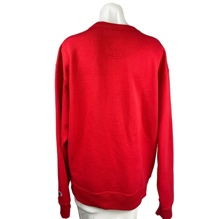 Champion Red Crew Neck Logo Fleece Spell Out Oversized Pullover Sweatshirt Sz L