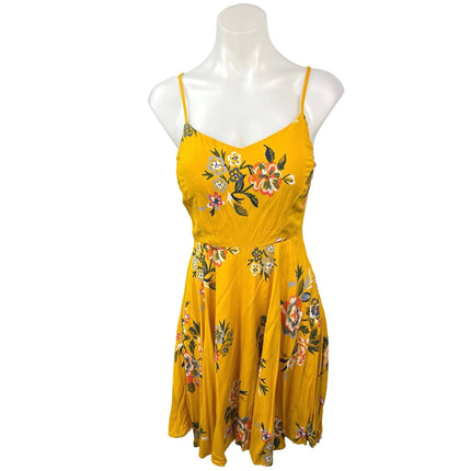 Old Navy Yellow Floral Spaghetti Strap Mini Cami Camisole Fit & Flare Dress Sz S
