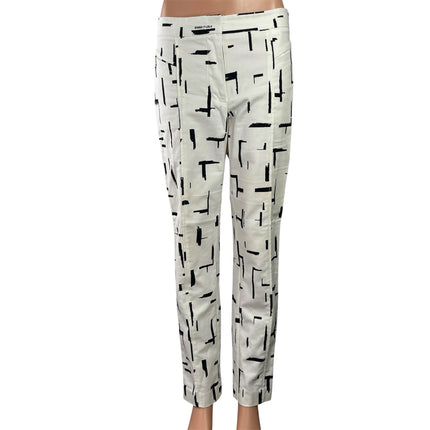 Bimba Y Lola Women's White Black Abstract High Rise Straight Trousers Pants 8