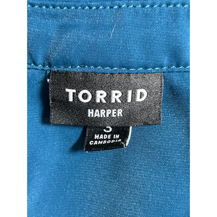 Torrid Women's Blue Long Sleeve V Neck Pleated Loose Casual Blouse Top Size 3X