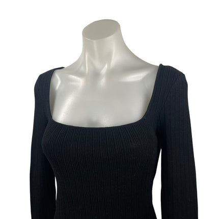 Urban Outfitters Black Rib Knit Square Neck Long Sleeve Crop Sweater Top Size L