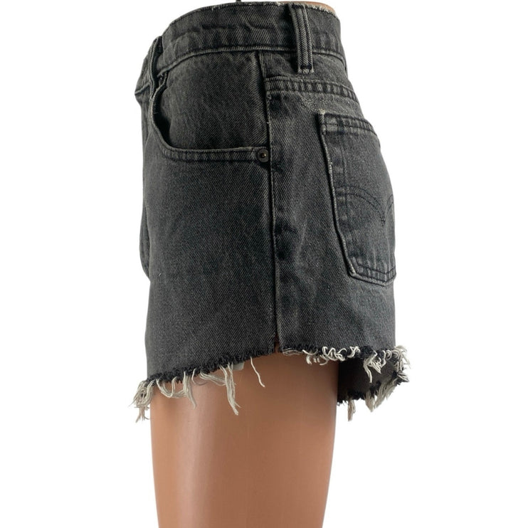Levi's 531 Womens Black High Waisted Cut Off Frayed Raw Hem Denim Jean Shorts 26