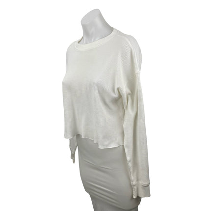 Aritzia TNA Womens White Waffle Knit Long Sleeve Thermal Sweater Crop Top Size S