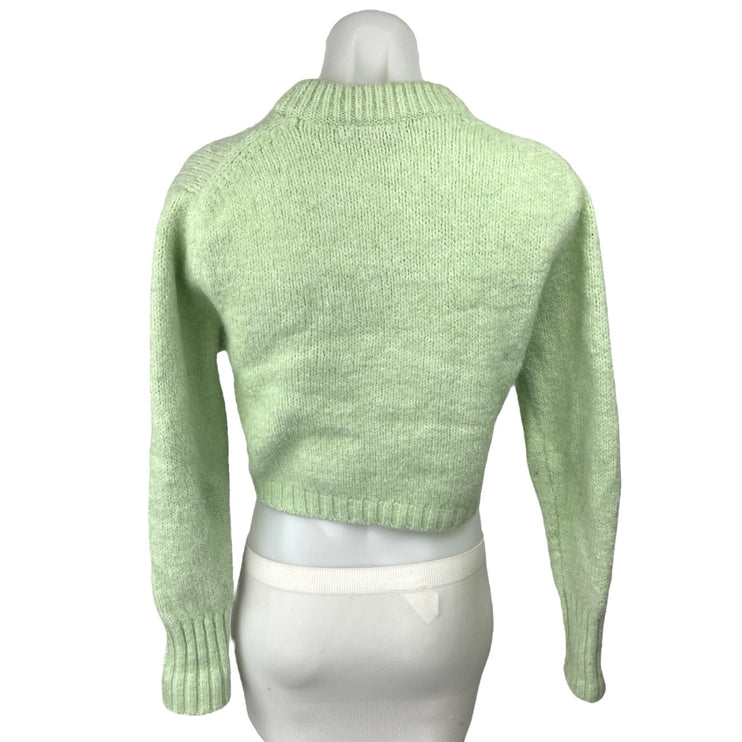 Zara Women's Green Balloon Long Sleeve Knit Mock Neck Cropped Sweater Top Size S