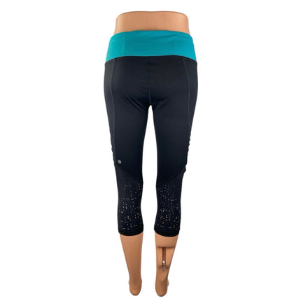 Lululemon Women's Black Blue Colorblock Low Rise Crop Athletic Leggings Pants 6