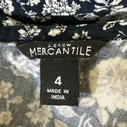 J.Crew Navy Blue Floral Ruffle Faux Wrap V-Neck Short Sleeve Mini A-Line Dress 4
