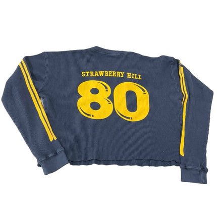 Mother Blue Yellow Waffle Knit Racing Boxy Long Sleeve Crop Tee T Shirt Top XS