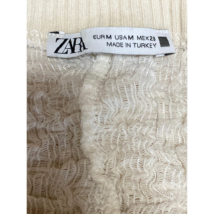Zara Women's Cream Textured Half Dolman Sleeve Crop Boxy Sweater Blouse Top Sz M