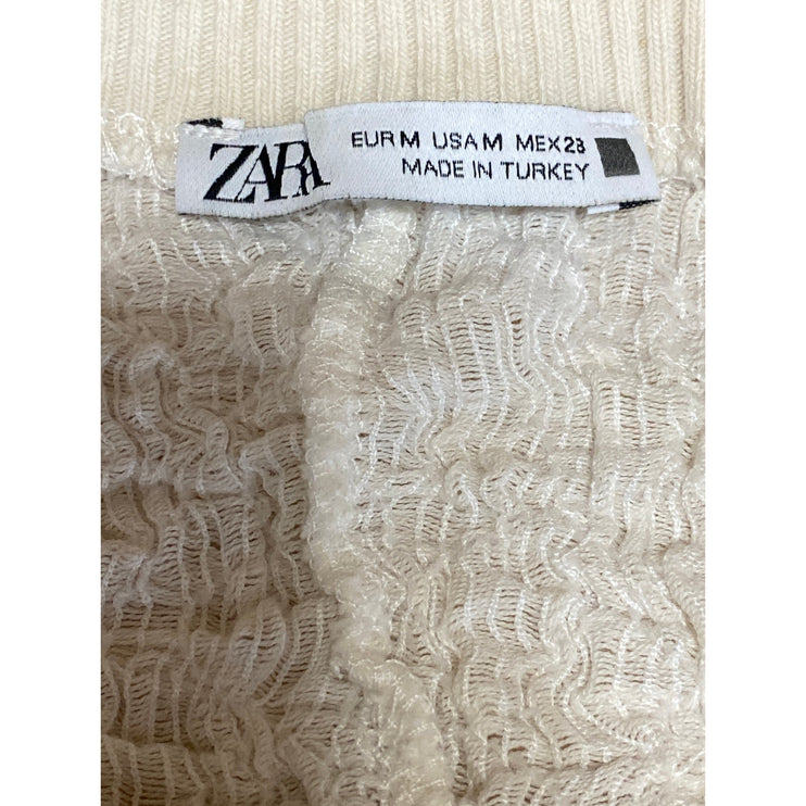 Zara Women's Cream Textured Half Dolman Sleeve Crop Boxy Sweater Blouse Top Sz M