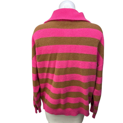 Xirena Rafferty Pink Brown 100% Cashmere Striped Button Collar Sweater Top Sz S