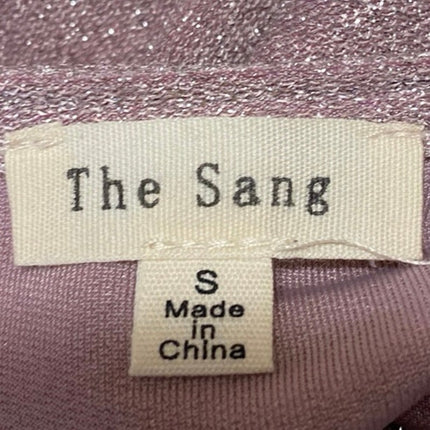 The Sang Pink Metallic Long Puff Sleeve V Neck Faux Wrap Bodysuit Top Size S