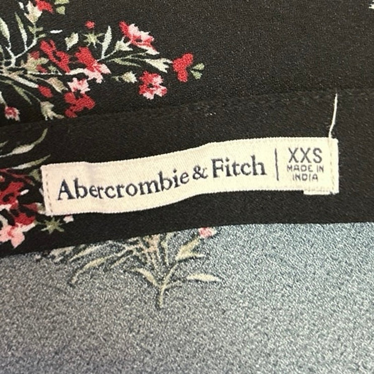 Abercrombie & Fitch Black Floral High Waist Midi High Slit A-Line Skirt Size XXS