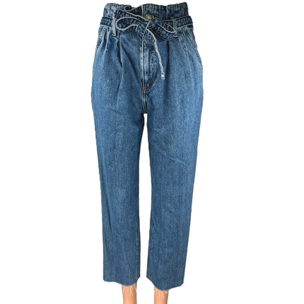 Abercrombie & Fitch Blue High Waist Straight Belted Paperbag Denim Jeans Pants 4
