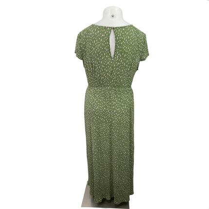 MNG Mango Green Floral Short Sleeve V Neck Empire A Line Maxi Dress Size 10