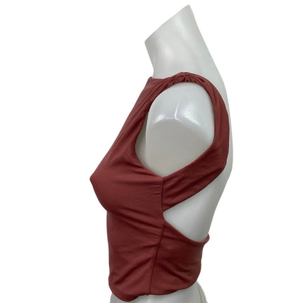 Qinsen Red Sleeveless High Neck Open Back Backless Tank Cami Crop Top Size M