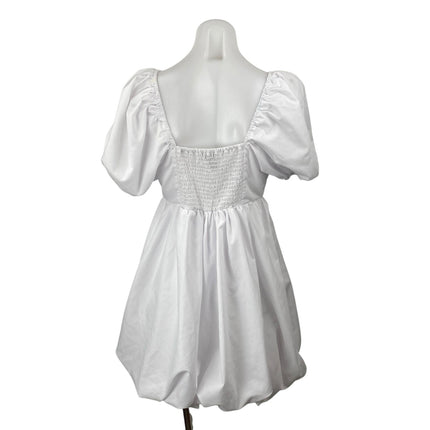 Centimeter Women's White Puff Sleeve Mini Babydoll Flare A-Line Shift Dress Sz M