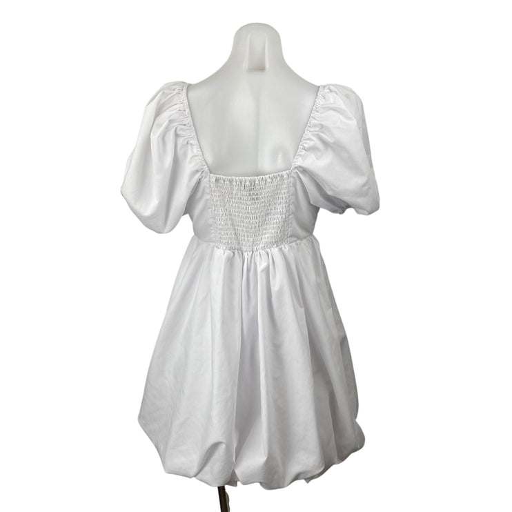 Centimeter Women's White Puff Sleeve Mini Babydoll Flare A-Line Shift Dress Sz M