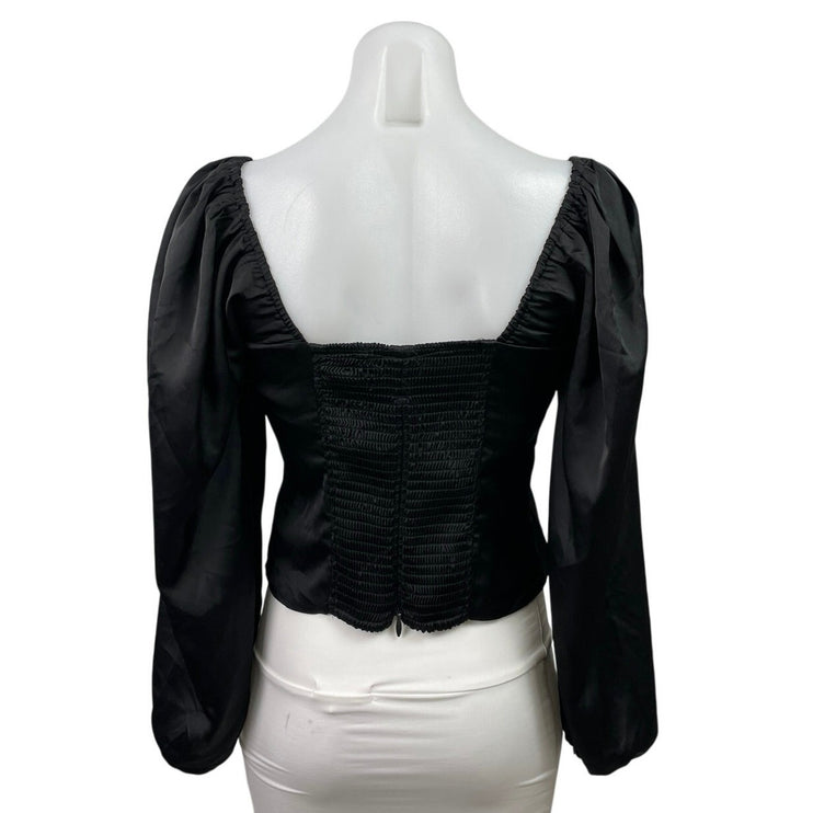 Abercrombie & Fitch Black Long Sleeve Pleated Bustier Crop Blouse Top Size M