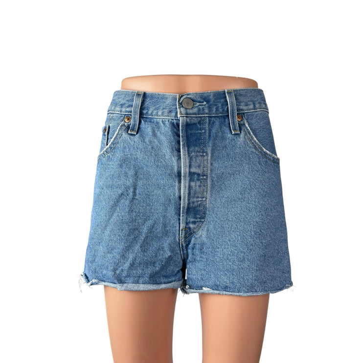 Levi's 501 Women's Blue High Waisted Cut Off Frayed Denim Jean Shorts Size 33