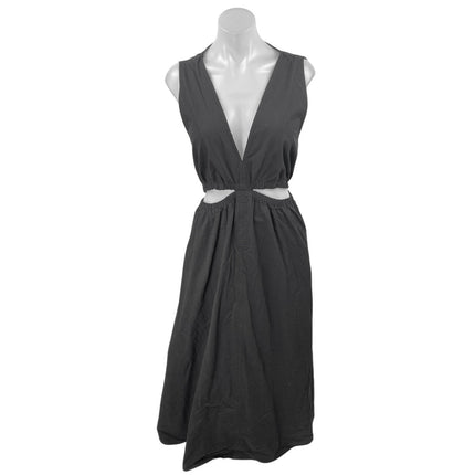 Zara Black Sleeveless V Neck Plunging Cut Out Waist A Line Maxi Dress Size XXL