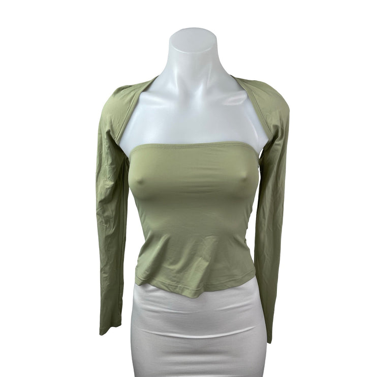 Princess Polly Moran Women's Green Square Neck Crop Bandeau Bolero Shrug Top 2