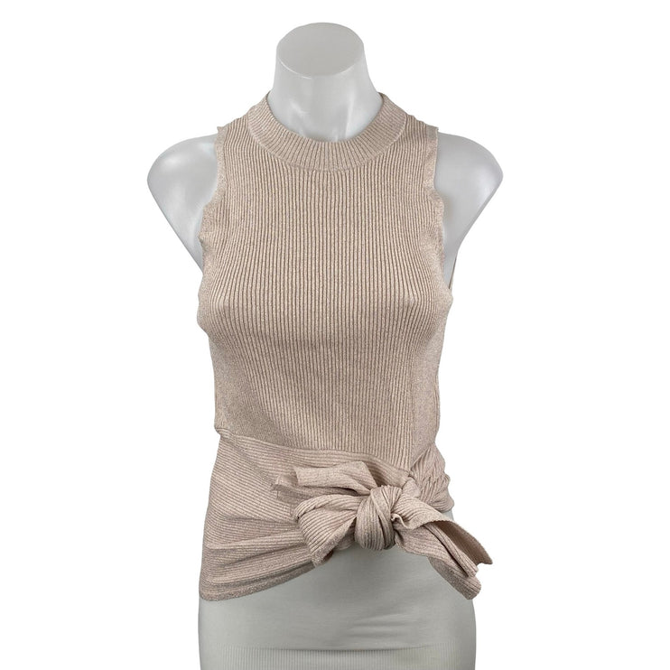 3.1 Phillip Lim Pink Metallic Sparkly Glitter Sleeveless Knit Tie Blouse Top S