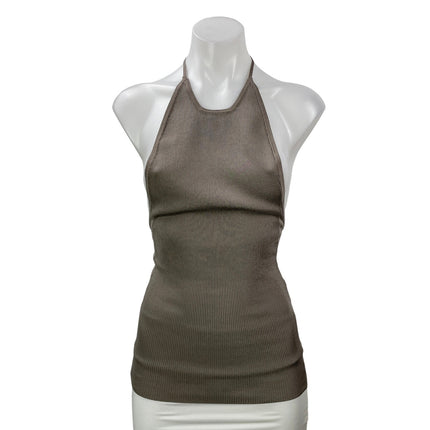 Peter Do Women's Gray Taupe Sleeveless Ribbed Knit Halter Neck Tank Top Size S