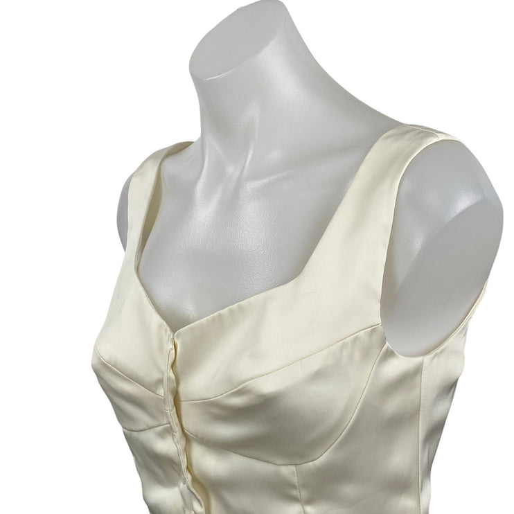 NEW Commense Ivory Silky Satin Sleeveless Button Up Crop Corset Cami Tank Top XS