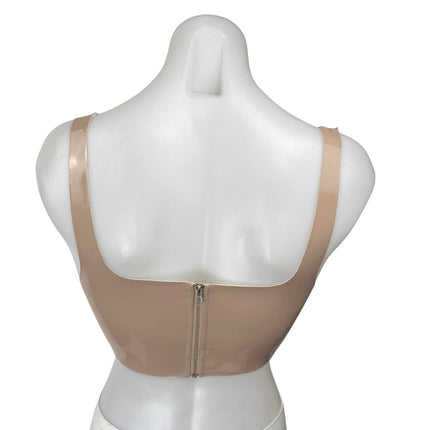 Meshki Tan Beige Khaki Patent Faux Leather Vegan Sleeveless Tank Crop Top Sz XS