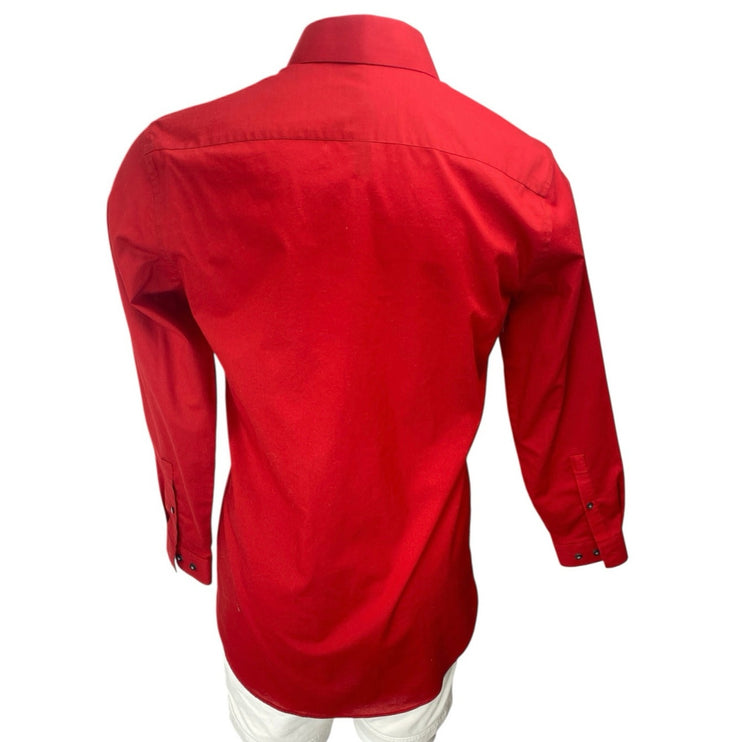 J.Ferrar JF Men's Red Stretch Long Sleeve Button Down Shirt Top Size M 15/15.5