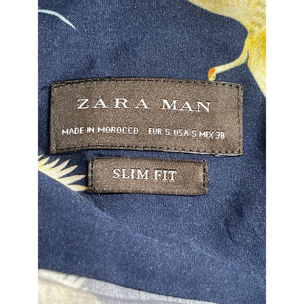 Zara Men's Blue Bird Graphic Long Sleeve Slim Fit Button Down Shirt Top Size S
