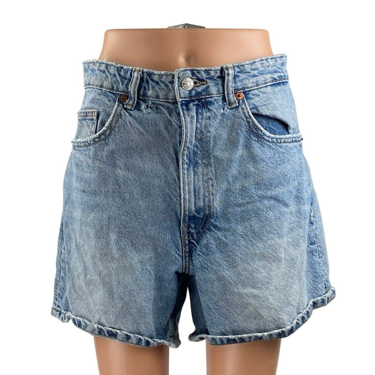 Zara Women's Blue Light Wash High Rise Bermuda Boyfriend Denim Jean Shorts Sz 8