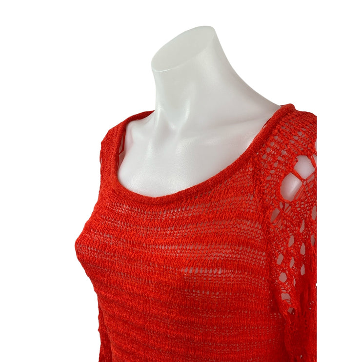 NEW Zara Red Long Bell Sleeve Crochet Knit Scoop Neck A Line Mini Dress Size L